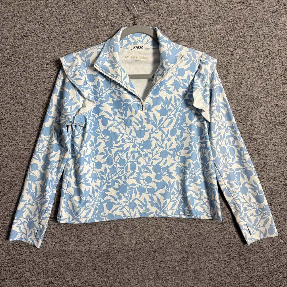 Smith & Quinn Women's XS Blue Printed Polyester 1/4 Zip Long Sleeve Ruffle Shirt